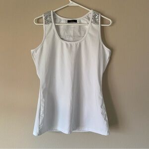 Idarton White Sleeveless Giltter Sparkle Shoulders Tank Top Shirt Blouse Party